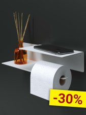 Держатель для туалетной бумаги и освежителя с полочкой настенный металлический Белый 30x11x7 Правый