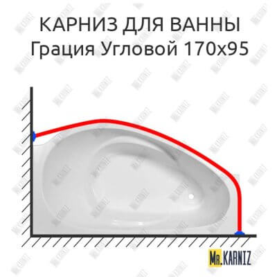 Карниз для ванны Эстет Грация Угловой 170х95 Усиленный 25 мм MrKARNIZ