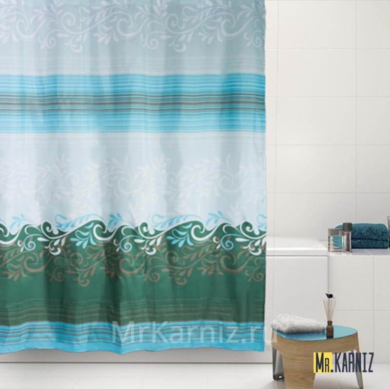 Штора для ванной Waves синяя